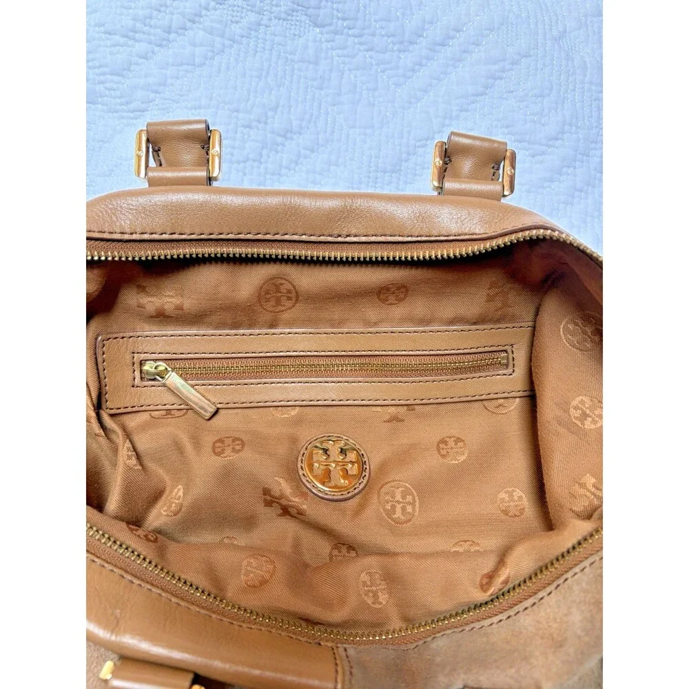 Tory Burch Natalie Patchwork Satchel Camel Brown Size Large Crossbody Strap